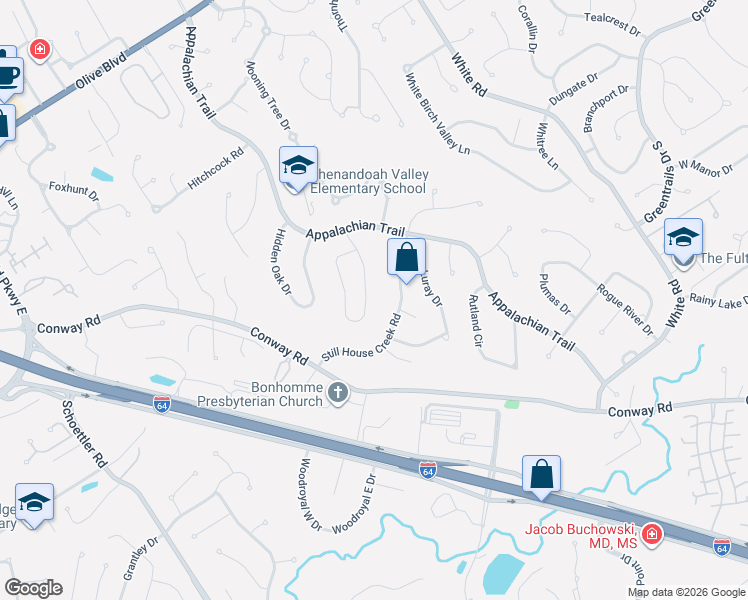 map of restaurants, bars, coffee shops, grocery stores, and more near 1254 Beaver Creek Road in Chesterfield