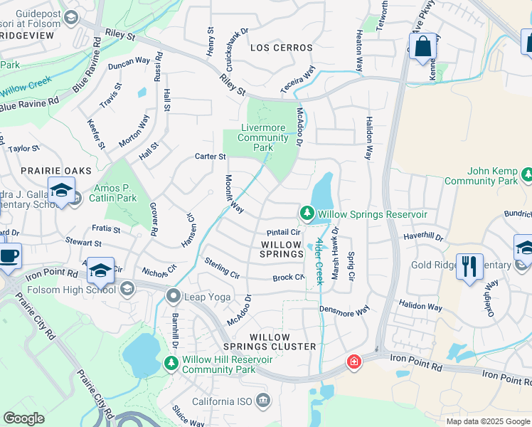 map of restaurants, bars, coffee shops, grocery stores, and more near 1082 Mallard Circle in Folsom