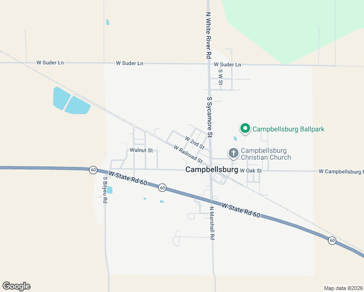map of restaurants, bars, coffee shops, grocery stores, and more near 243 West 2nd Street in Campbellsburg
