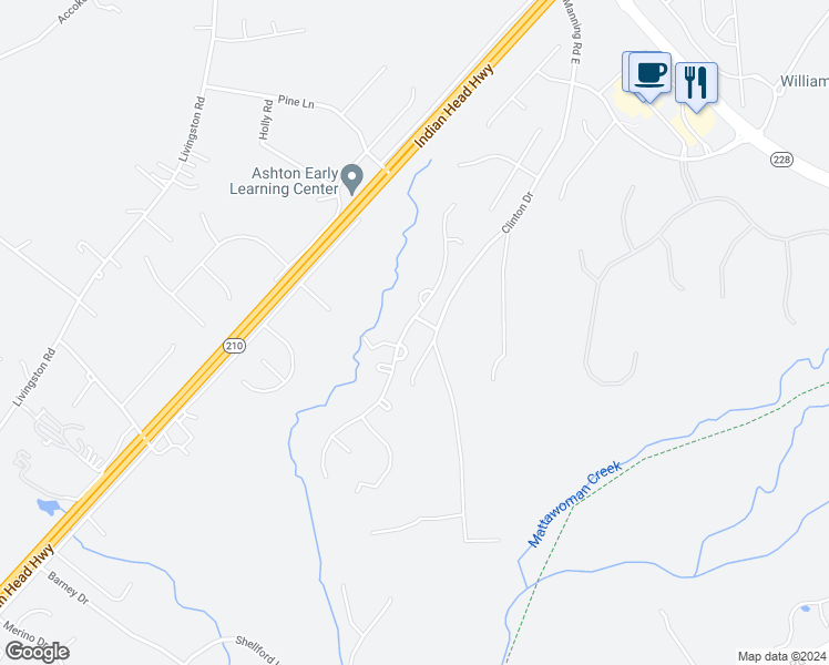 map of restaurants, bars, coffee shops, grocery stores, and more near 17202 Madrillon Way in Accokeek