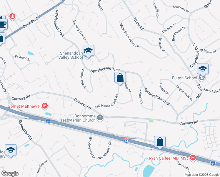 map of restaurants, bars, coffee shops, grocery stores, and more near 1254 Beaver Creek Road in Chesterfield