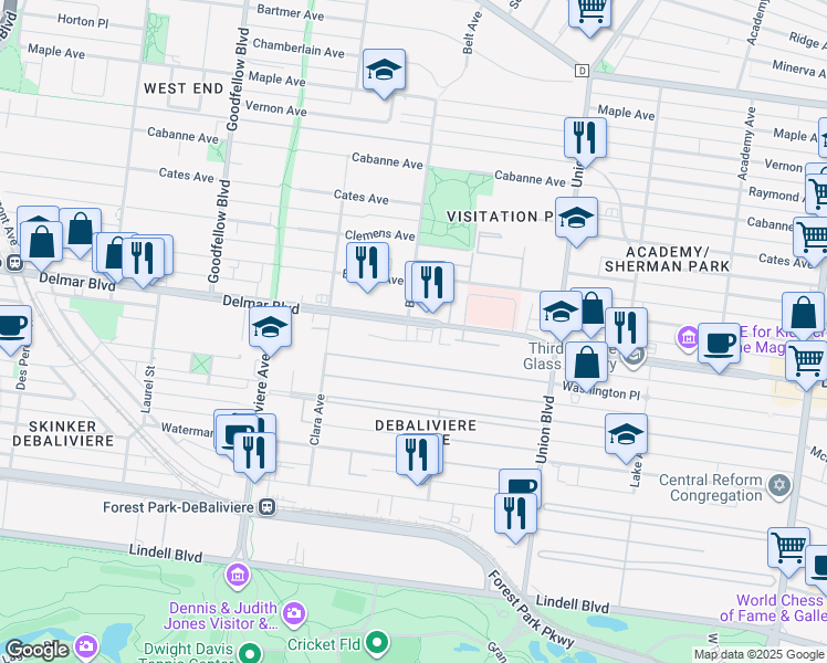 map of restaurants, bars, coffee shops, grocery stores, and more near in St. Louis