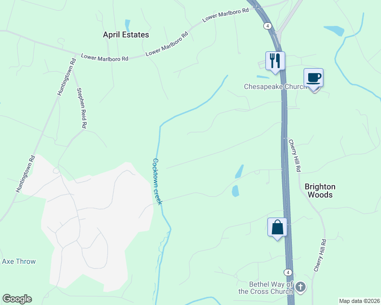 map of restaurants, bars, coffee shops, grocery stores, and more near 221 Llewelyn Lane in Huntingtown