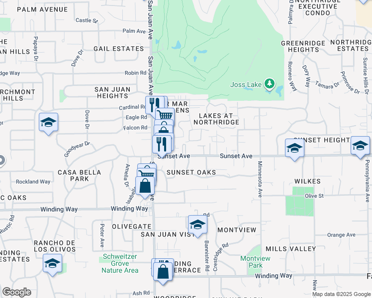 map of restaurants, bars, coffee shops, grocery stores, and more near 7529 Sunset Avenue in Fair Oaks