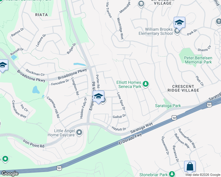 map of restaurants, bars, coffee shops, grocery stores, and more near 443 Lone Spur Drive in Folsom