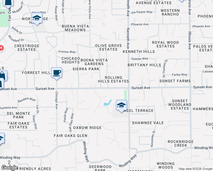 map of restaurants, bars, coffee shops, grocery stores, and more near 4800 Shamrock Drive in Fair Oaks