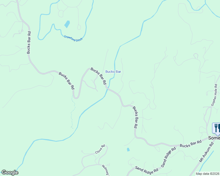 map of restaurants, bars, coffee shops, grocery stores, and more near 5641 Bucks Bar Road in Placerville