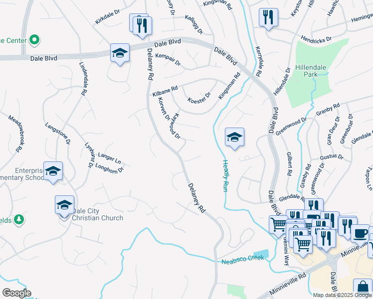 map of restaurants, bars, coffee shops, grocery stores, and more near 13805 Kushner Street in Woodbridge