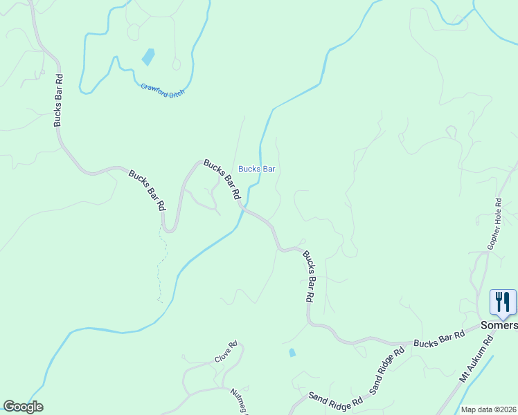 map of restaurants, bars, coffee shops, grocery stores, and more near 5641 Bucks Bar Road in Placerville