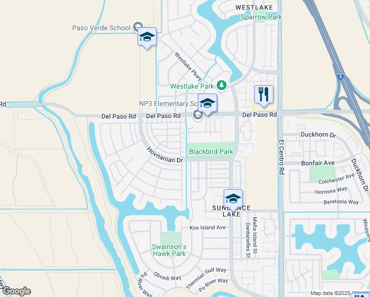 map of restaurants, bars, coffee shops, grocery stores, and more near 4516 Villa Del Paso Lane in Sacramento