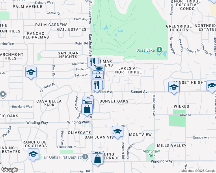 map of restaurants, bars, coffee shops, grocery stores, and more near 4811 Santee Drive in Fair Oaks