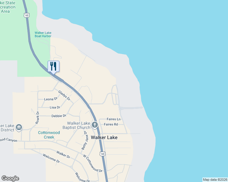 map of restaurants, bars, coffee shops, grocery stores, and more near 325 Cliff House Road in Walker Lake