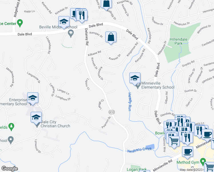 map of restaurants, bars, coffee shops, grocery stores, and more near 13805 Kushner Street in Woodbridge
