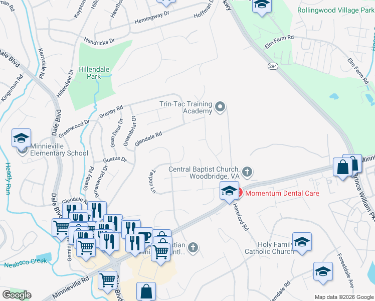 map of restaurants, bars, coffee shops, grocery stores, and more near 4096 Tarpon Lane in Woodbridge