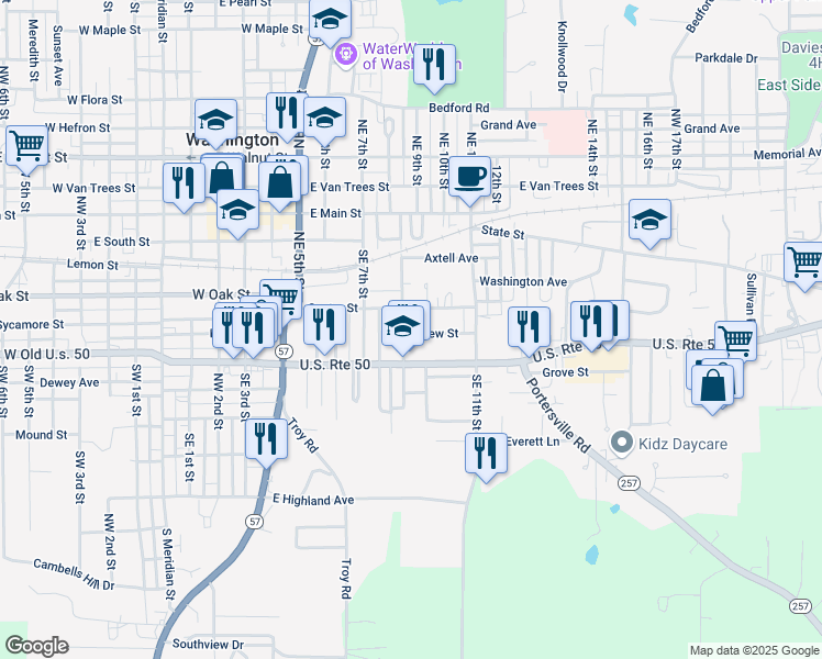 map of restaurants, bars, coffee shops, grocery stores, and more near 307-311 Mill St in Washington