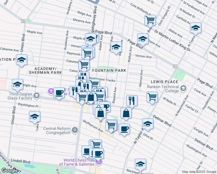 map of restaurants, bars, coffee shops, grocery stores, and more near 772 North Euclid Avenue in St. Louis