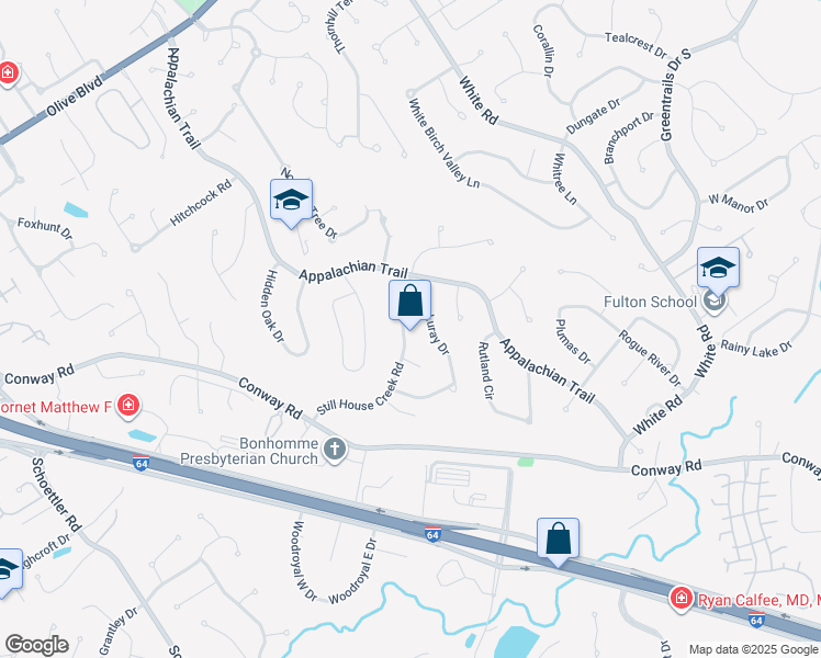 map of restaurants, bars, coffee shops, grocery stores, and more near 1274 Still House Creek Road in Chesterfield