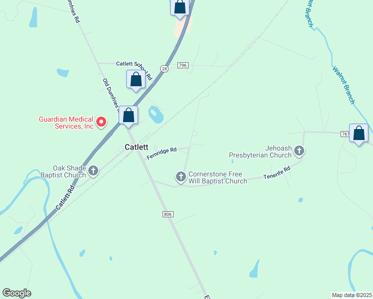 map of restaurants, bars, coffee shops, grocery stores, and more near 9246 Prospect Avenue in Catlett