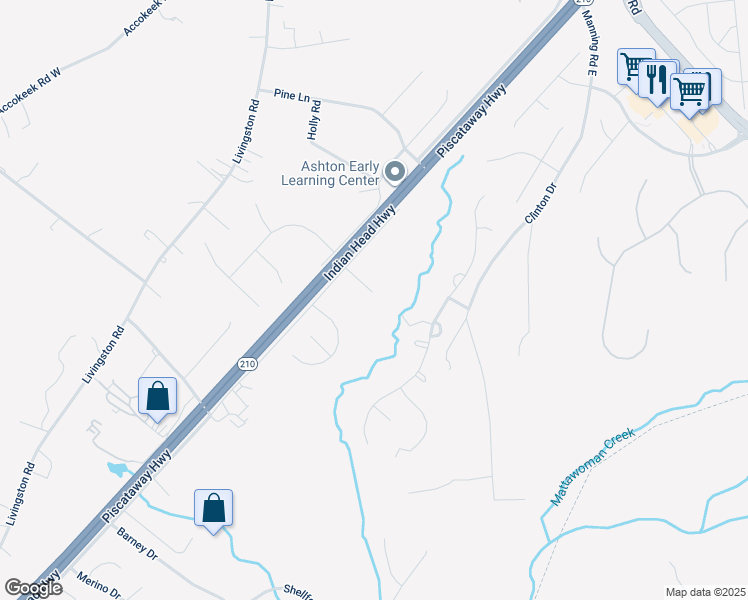 map of restaurants, bars, coffee shops, grocery stores, and more near 1100 Caskadilla Lane in Accokeek