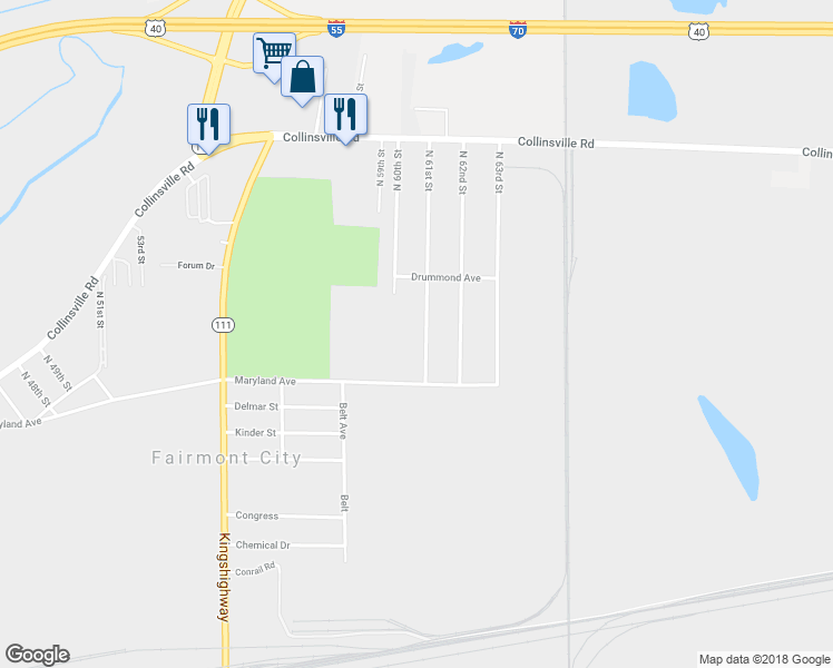 map of restaurants, bars, coffee shops, grocery stores, and more near 2915 North 61st Street in East St. Louis