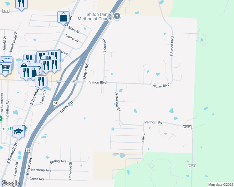 map of restaurants, bars, coffee shops, grocery stores, and more near 174-240 Jefferson Rd in Holts Summit