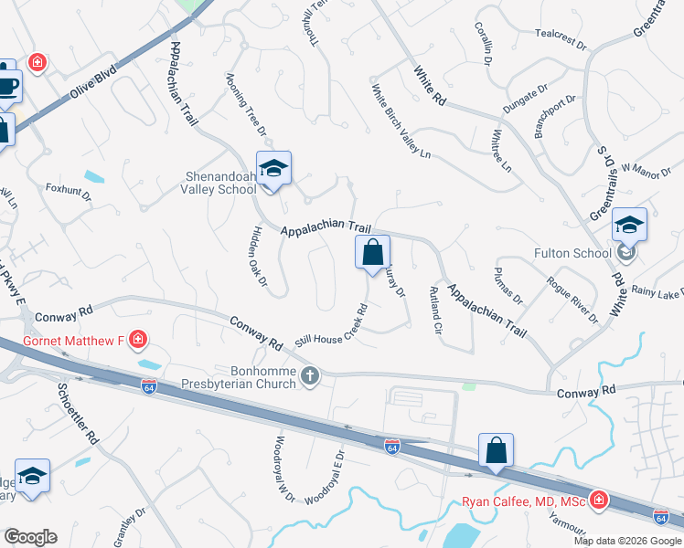 map of restaurants, bars, coffee shops, grocery stores, and more near 1254 Beaver Creek Road in Chesterfield