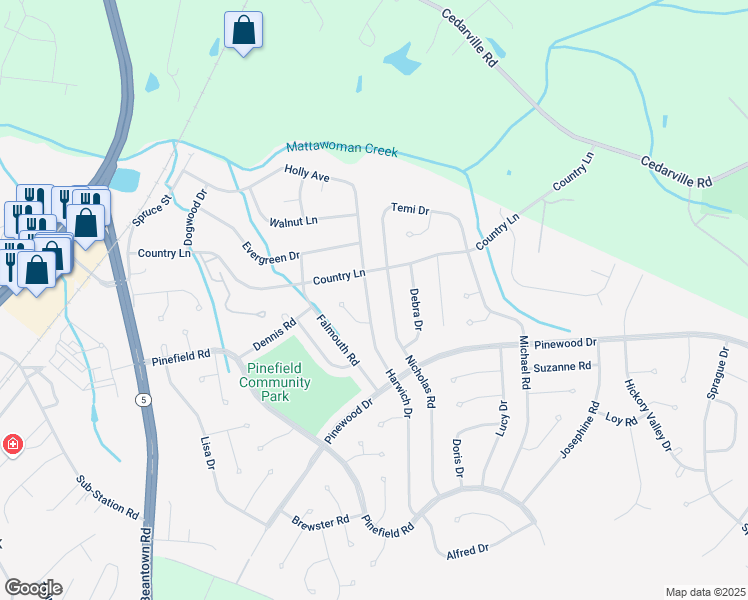 map of restaurants, bars, coffee shops, grocery stores, and more near 1307 Harwich Drive in Waldorf