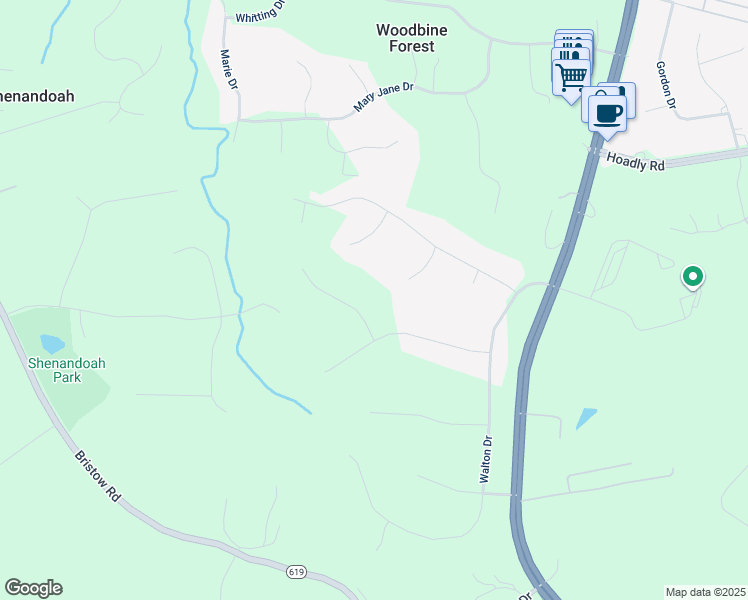 map of restaurants, bars, coffee shops, grocery stores, and more near 13891 Calico Lane in Manassas