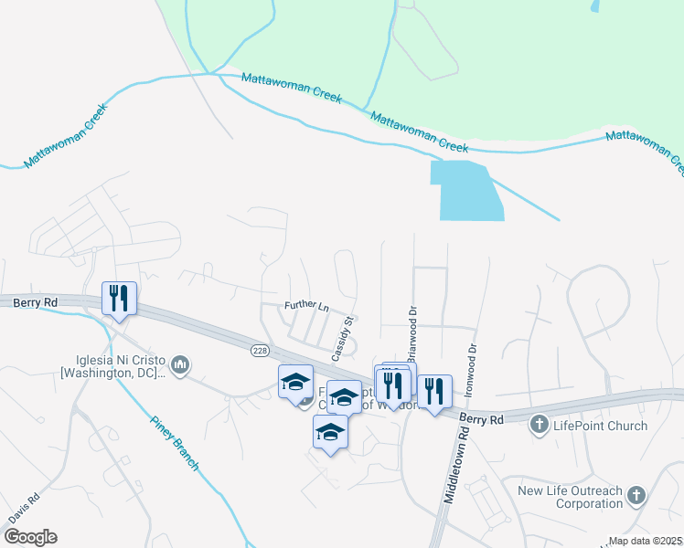 map of restaurants, bars, coffee shops, grocery stores, and more near 10328 Cassidy Court in Waldorf