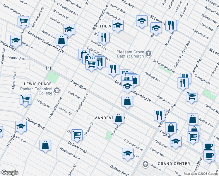 map of restaurants, bars, coffee shops, grocery stores, and more near 4209 Evans Avenue in St. Louis