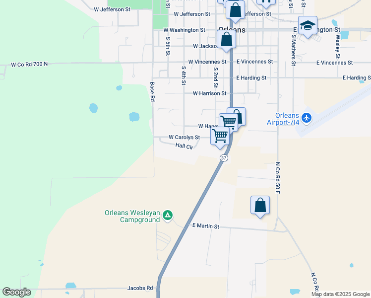 map of restaurants, bars, coffee shops, grocery stores, and more near 305 Hall Circle in Orleans