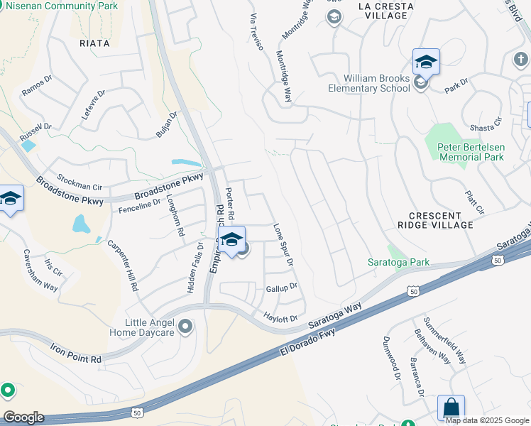 map of restaurants, bars, coffee shops, grocery stores, and more near 443 Lone Spur Drive in Folsom