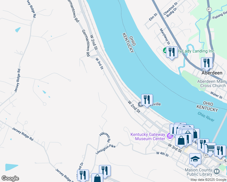 map of restaurants, bars, coffee shops, grocery stores, and more near 472 West 3rd Street in Maysville