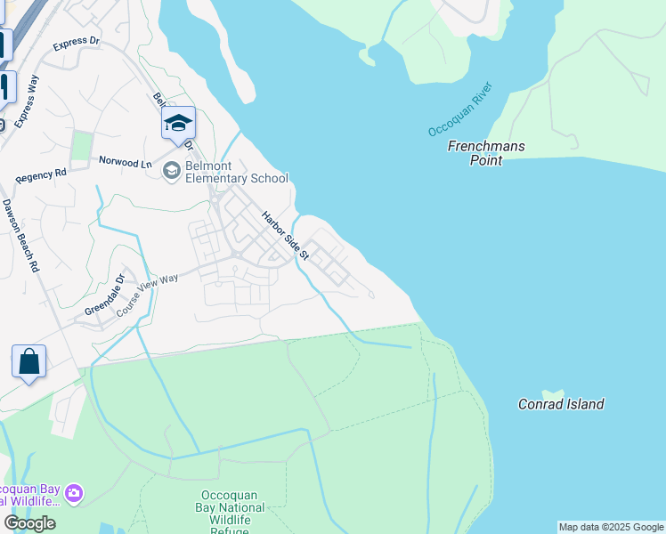 map of restaurants, bars, coffee shops, grocery stores, and more near 13753 Tides Street in Woodbridge
