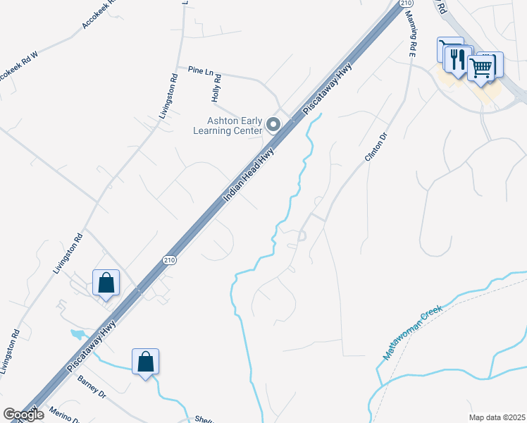 map of restaurants, bars, coffee shops, grocery stores, and more near 1101 Caskadilla Lane in Accokeek