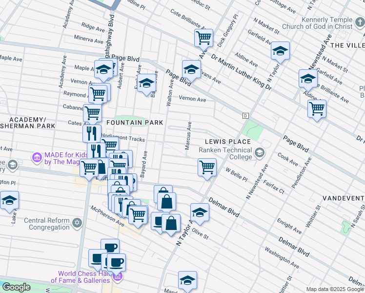 map of restaurants, bars, coffee shops, grocery stores, and more near 4708 McMillan Avenue in St. Louis