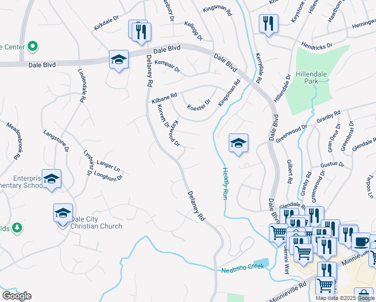 map of restaurants, bars, coffee shops, grocery stores, and more near 13801 Kushner Street in Woodbridge