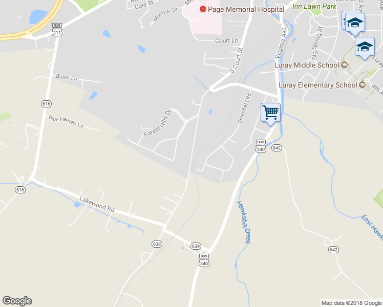 map of restaurants, bars, coffee shops, grocery stores, and more near 472 State Route 638 in Luray