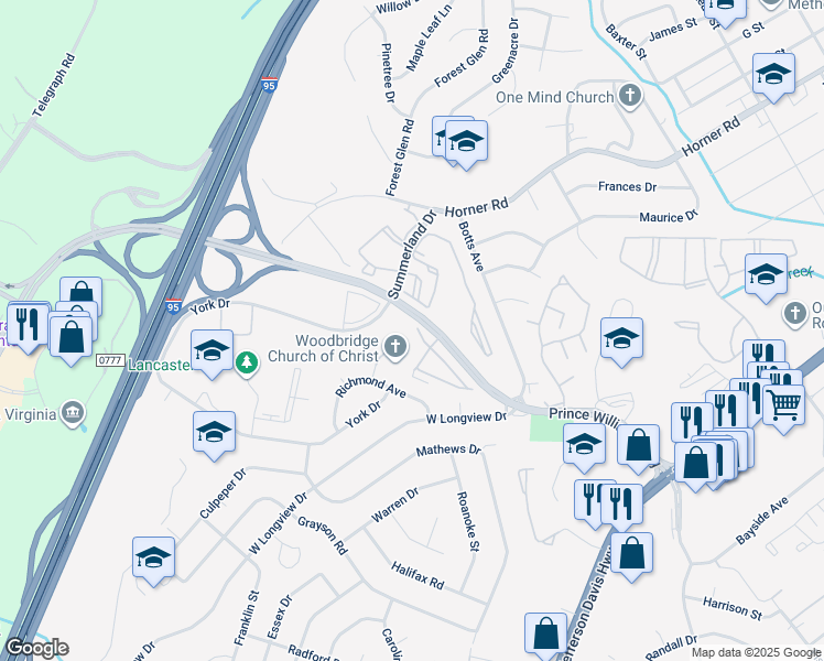 map of restaurants, bars, coffee shops, grocery stores, and more near 1867 Cedar Cove Way in Woodbridge
