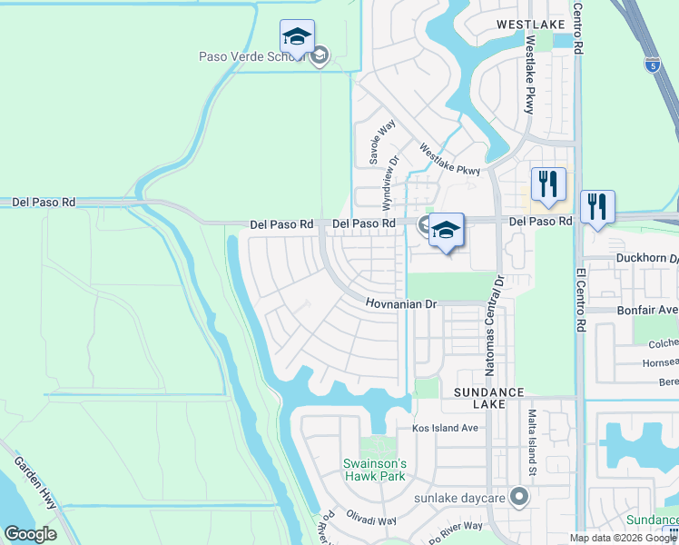 map of restaurants, bars, coffee shops, grocery stores, and more near 4213 Hovnanian Drive in Sacramento