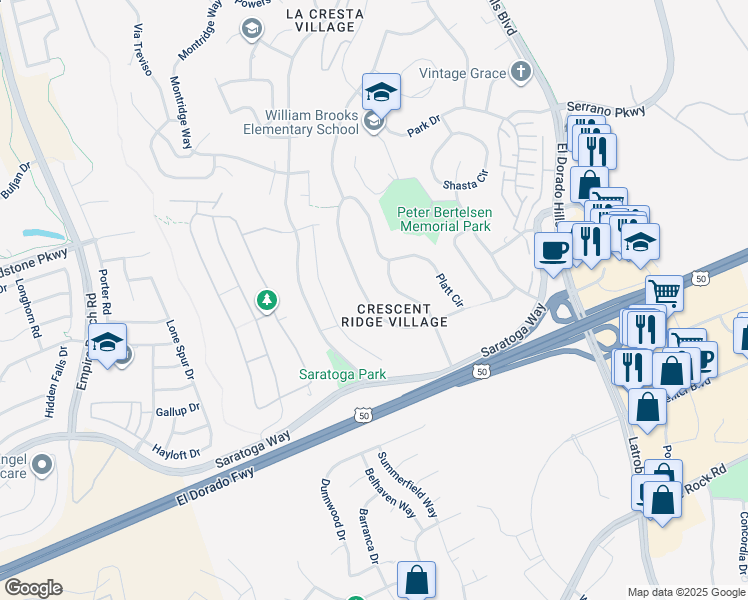 map of restaurants, bars, coffee shops, grocery stores, and more near 412 Platt Circle in El Dorado Hills