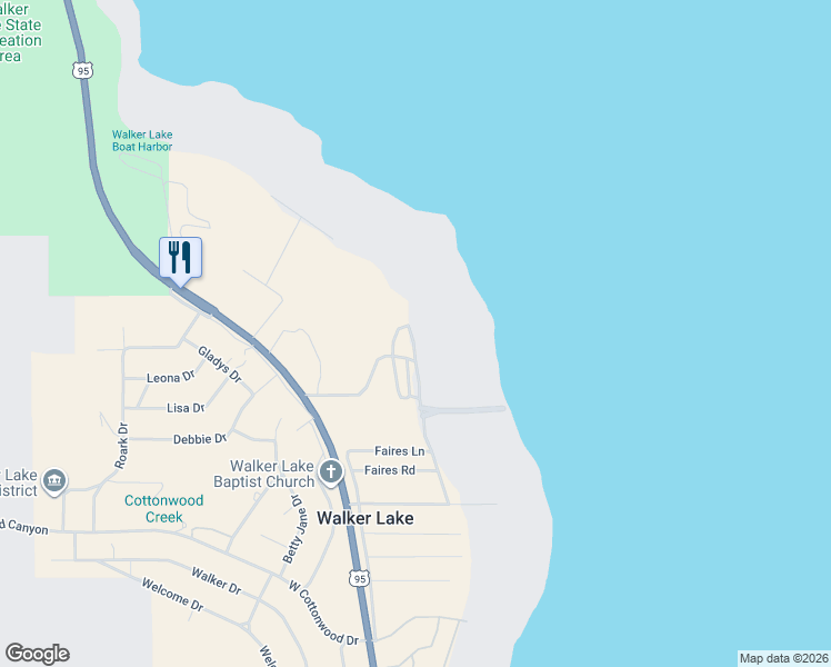 map of restaurants, bars, coffee shops, grocery stores, and more near 325 Cliff House Road in Walker Lake