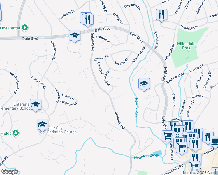 map of restaurants, bars, coffee shops, grocery stores, and more near 13722 Kaywood Drive in Woodbridge