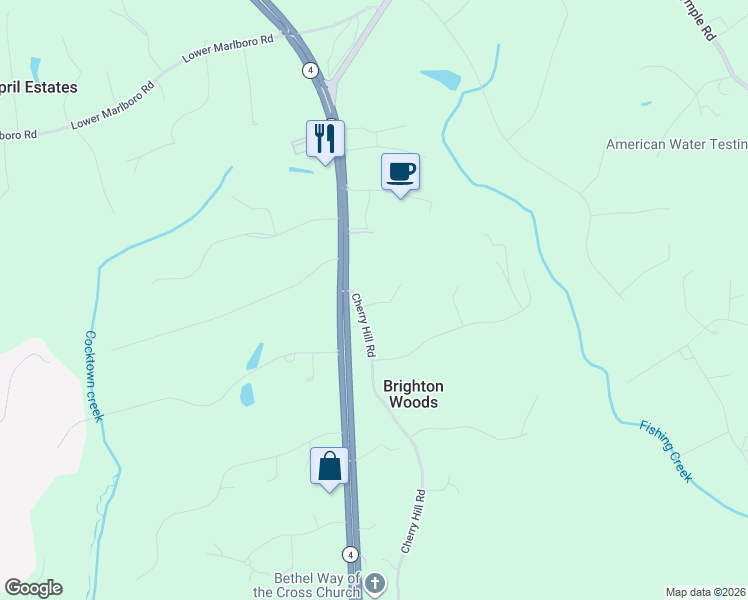 map of restaurants, bars, coffee shops, grocery stores, and more near 5951 Cherry Hill Rd in Huntingtown