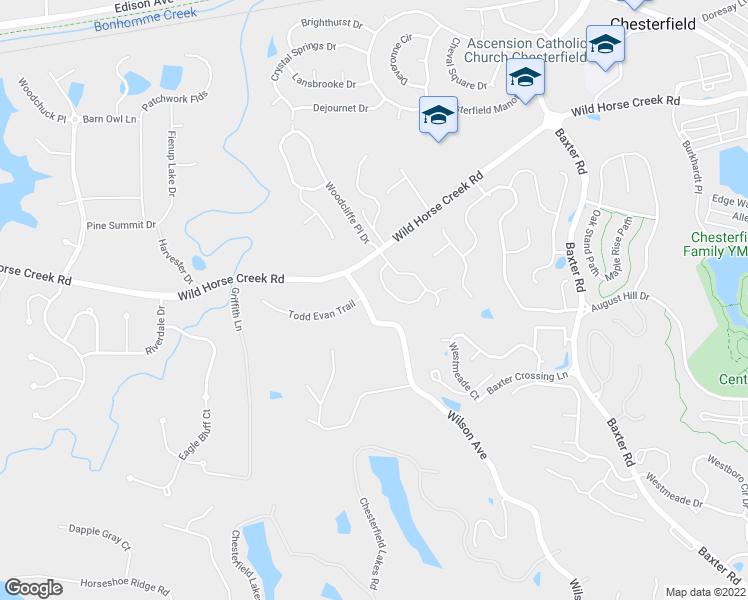 map of restaurants, bars, coffee shops, grocery stores, and more near 1216 Wilson Avenue in Chesterfield