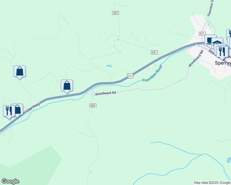 map of restaurants, bars, coffee shops, grocery stores, and more near 991 Woodward Road in Sperryville
