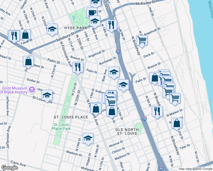 map of restaurants, bars, coffee shops, grocery stores, and more near 1408 Hebert Street in St. Louis