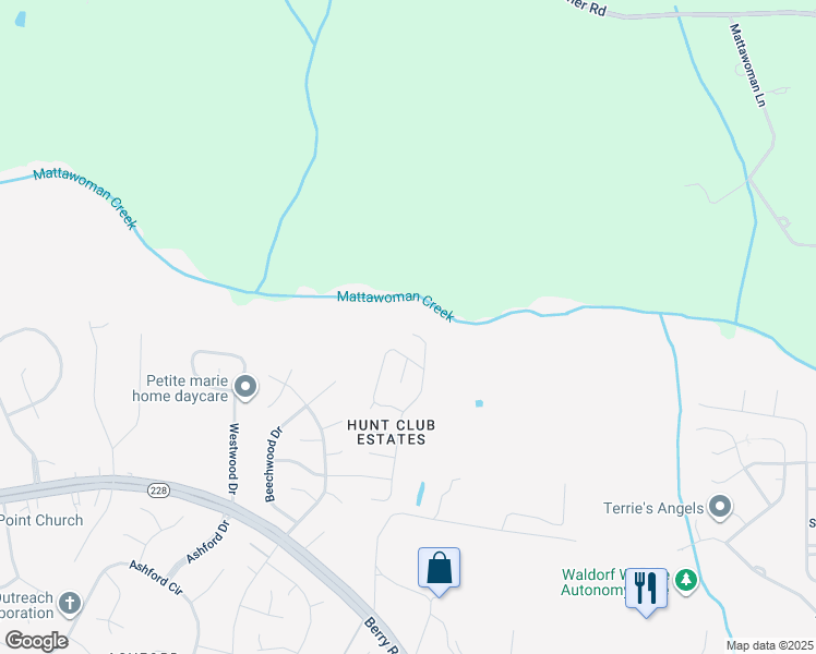 map of restaurants, bars, coffee shops, grocery stores, and more near 2200 Bridle Path Drive in Waldorf