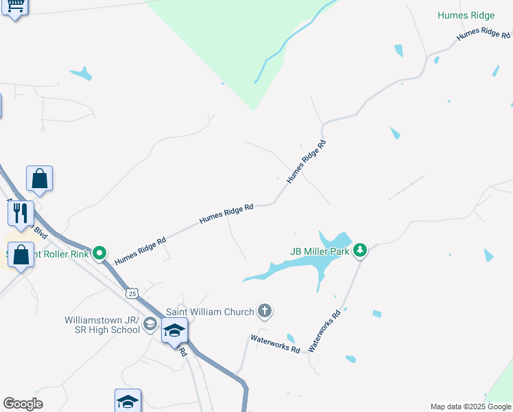 map of restaurants, bars, coffee shops, grocery stores, and more near 308 Humes Ridge Road in Williamstown