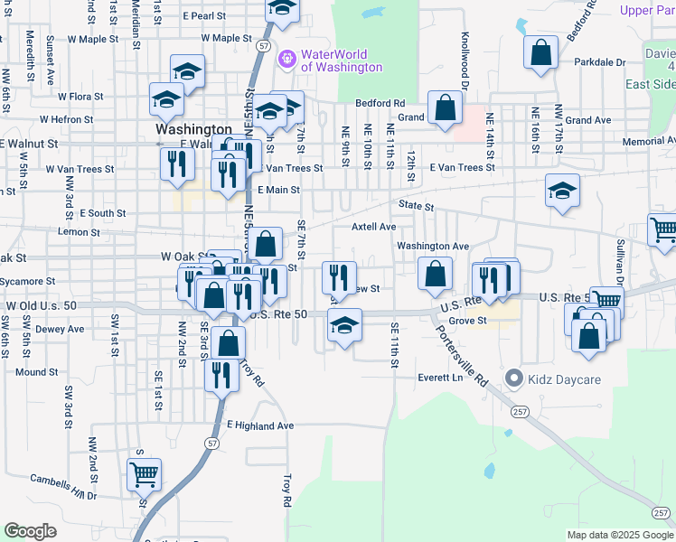 map of restaurants, bars, coffee shops, grocery stores, and more near 200 Mill Street in Washington